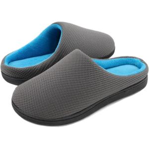 imageWishcotton Mens Memory Foam Slippers Indoor Outdoor Cozy House Shoes with Sturdy Rubber SoleDark Grey