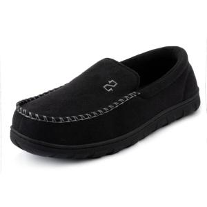 imageZizor Mens Moccasin Slippers With Memory Foam House Shoes for Indoor OutdoorBlack