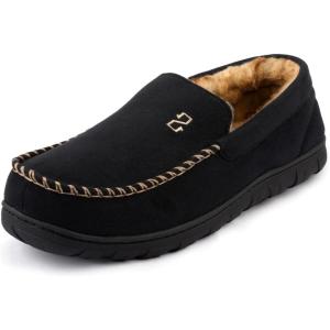 imageZizor Mens Moccasin Slippers With Memory Foam House Shoes for Indoor OutdoorJet Black