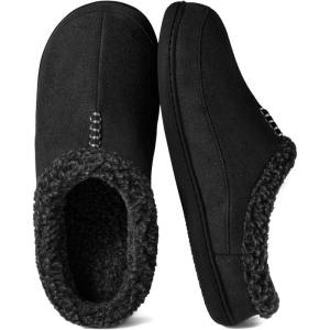 imageZizor Mens Slip On Moccasin Slippers Fleece Lined Bedroom House Shoes for IndoorOutdoorBlack