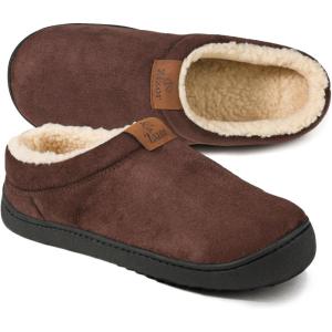 imageZizor Mens Slip On Moccasin Slippers Fleece Lined Bedroom House Shoes for IndoorOutdoorChocolate Brown