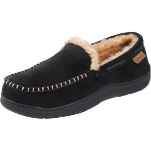 imageZigzagger Mens Moccasin Slippers Memory Foam House Shoes Indoor and Outdoor Warm Loafer SlippersBlack