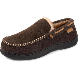 imageZigzagger Mens Moccasin Slippers Memory Foam House Shoes Indoor and Outdoor Warm Loafer SlippersFelt Coffee