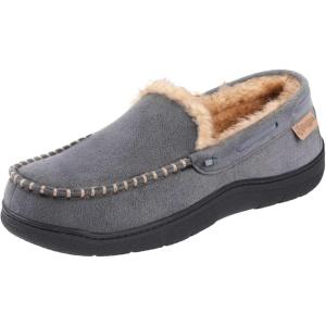imageZigzagger Mens Moccasin Slippers Memory Foam House Shoes Indoor and Outdoor Warm Loafer SlippersGrey