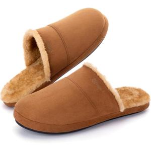 imageZigzagger Mens Fuzzy Scuff House Slippers Indoor Memory Foam Winter Warm House ShoesTan