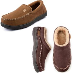 imageZigzagger Two Styles for Men Set of 2 Pairs Size 910ampamp10Mens Slip On Moccasin Slippers IndoorOutdoor Warm Fuzzy Comfy House Shoes Fluffy Wide Loafer SlippersCoffeeampampCamel