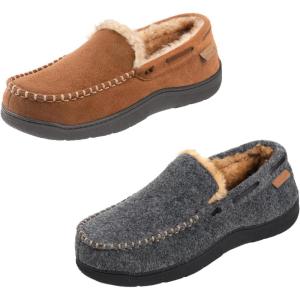 imageZigzagger Set of 2 Pairs of Mens Moccasin Slippers Size 9 Tan ampamp Felt Grey