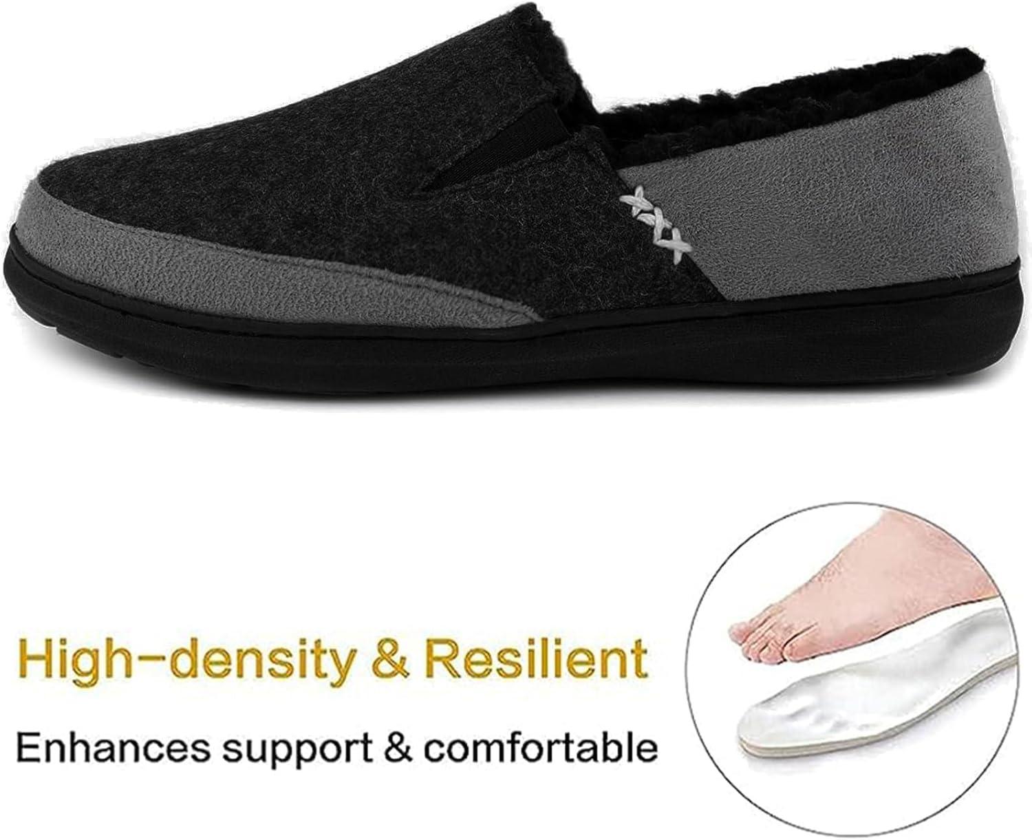 imageZigzagger Mens Comfy Wool Slippers Indoor Outdoor House Shoes Warm Soft Fur Fuzzy Fleece Lined Memory Foam Sole with Suede UpperBlack