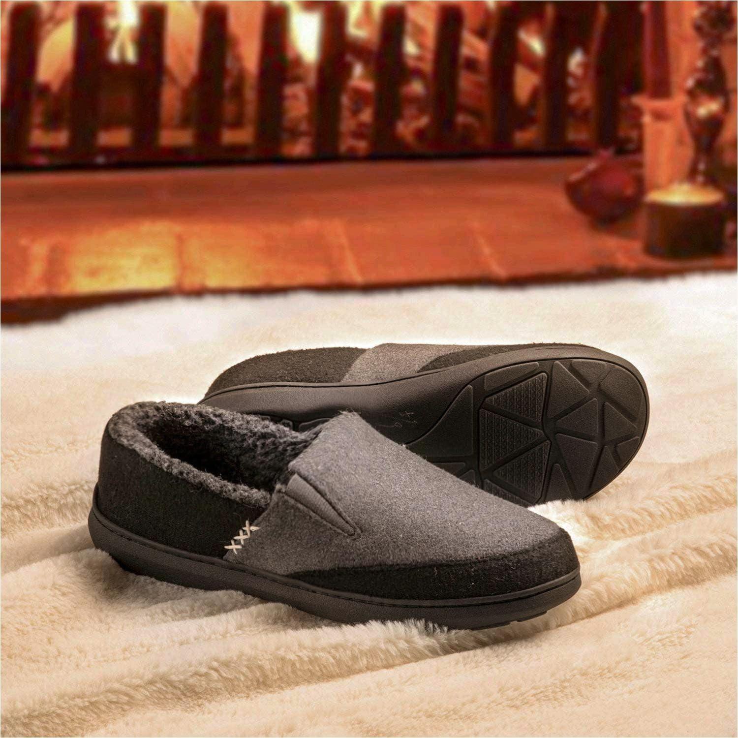 imageZigzagger Mens Comfy Wool Slippers Indoor Outdoor House Shoes Warm Soft Fur Fuzzy Fleece Lined Memory Foam Sole with Suede UpperBlue