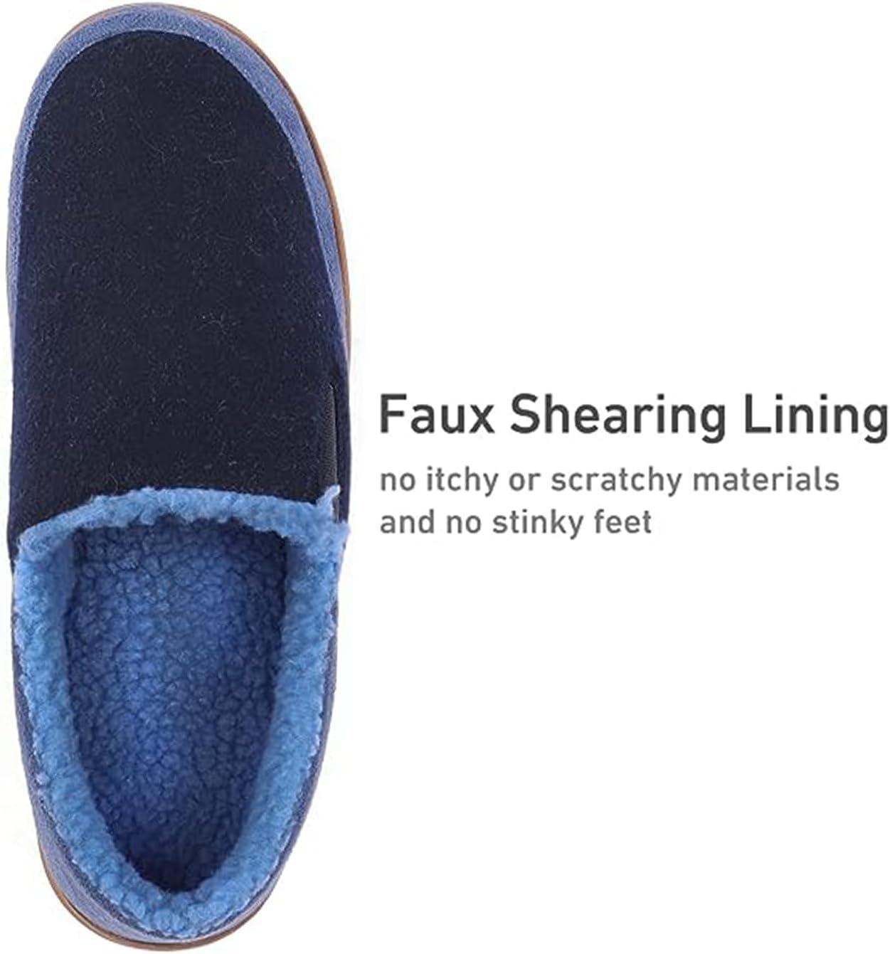 imageZigzagger Mens Comfy Wool Slippers Indoor Outdoor House Shoes Warm Soft Fur Fuzzy Fleece Lined Memory Foam Sole with Suede UpperBlue