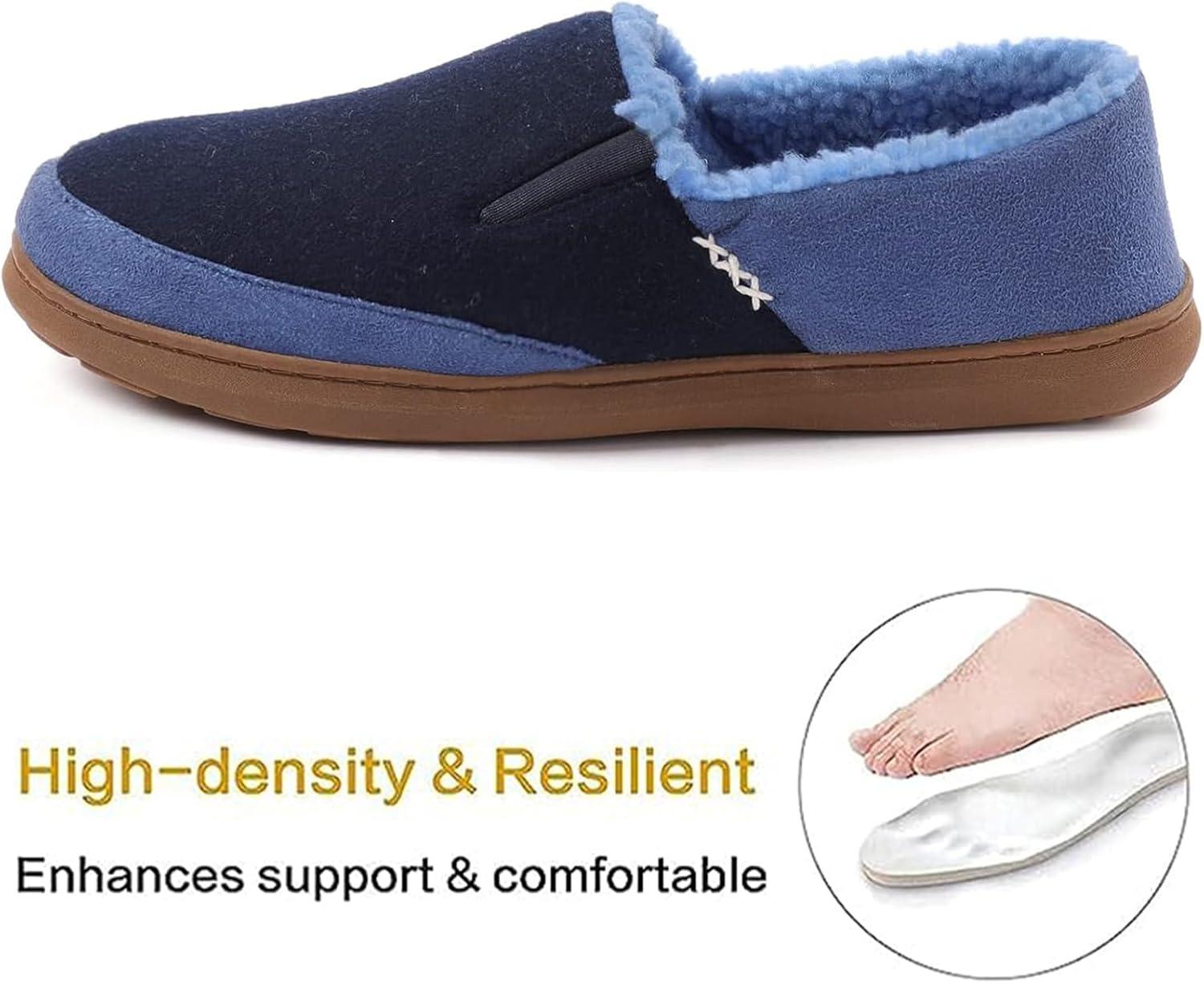 imageZigzagger Mens Comfy Wool Slippers Indoor Outdoor House Shoes Warm Soft Fur Fuzzy Fleece Lined Memory Foam Sole with Suede UpperBlue