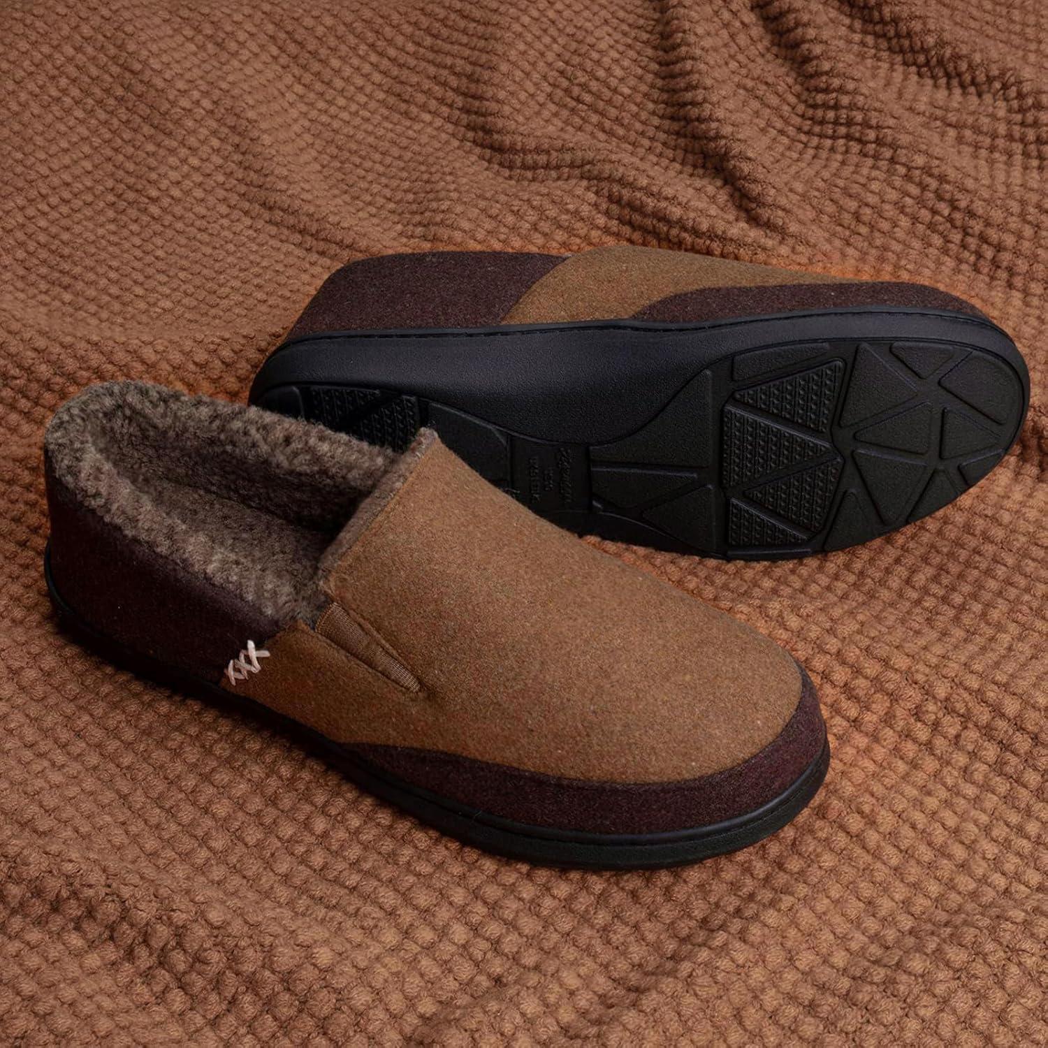 imageZigzagger Mens Comfy Wool Slippers Indoor Outdoor House Shoes Warm Soft Fur Fuzzy Fleece Lined Memory Foam Sole with Suede UpperCoffee