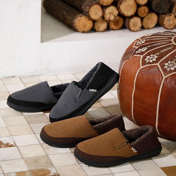 imageZigzagger Mens Comfy Wool Slippers Indoor Outdoor House Shoes Warm Soft Fur Fuzzy Fleece Lined Memory Foam Sole with Suede UpperGrey