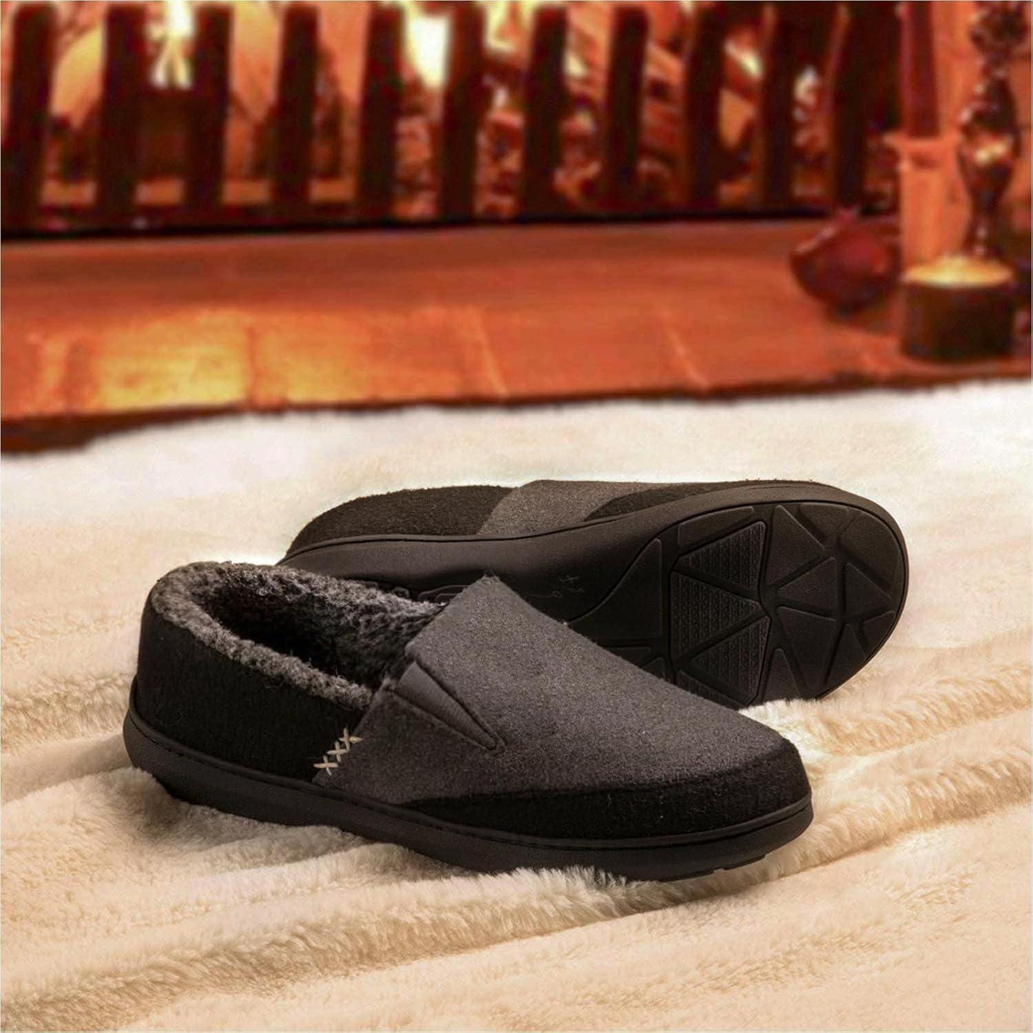 imageZigzagger Mens Comfy Wool Slippers Indoor Outdoor House Shoes Warm Soft Fur Fuzzy Fleece Lined Memory Foam Sole with Suede UpperSterling Grey