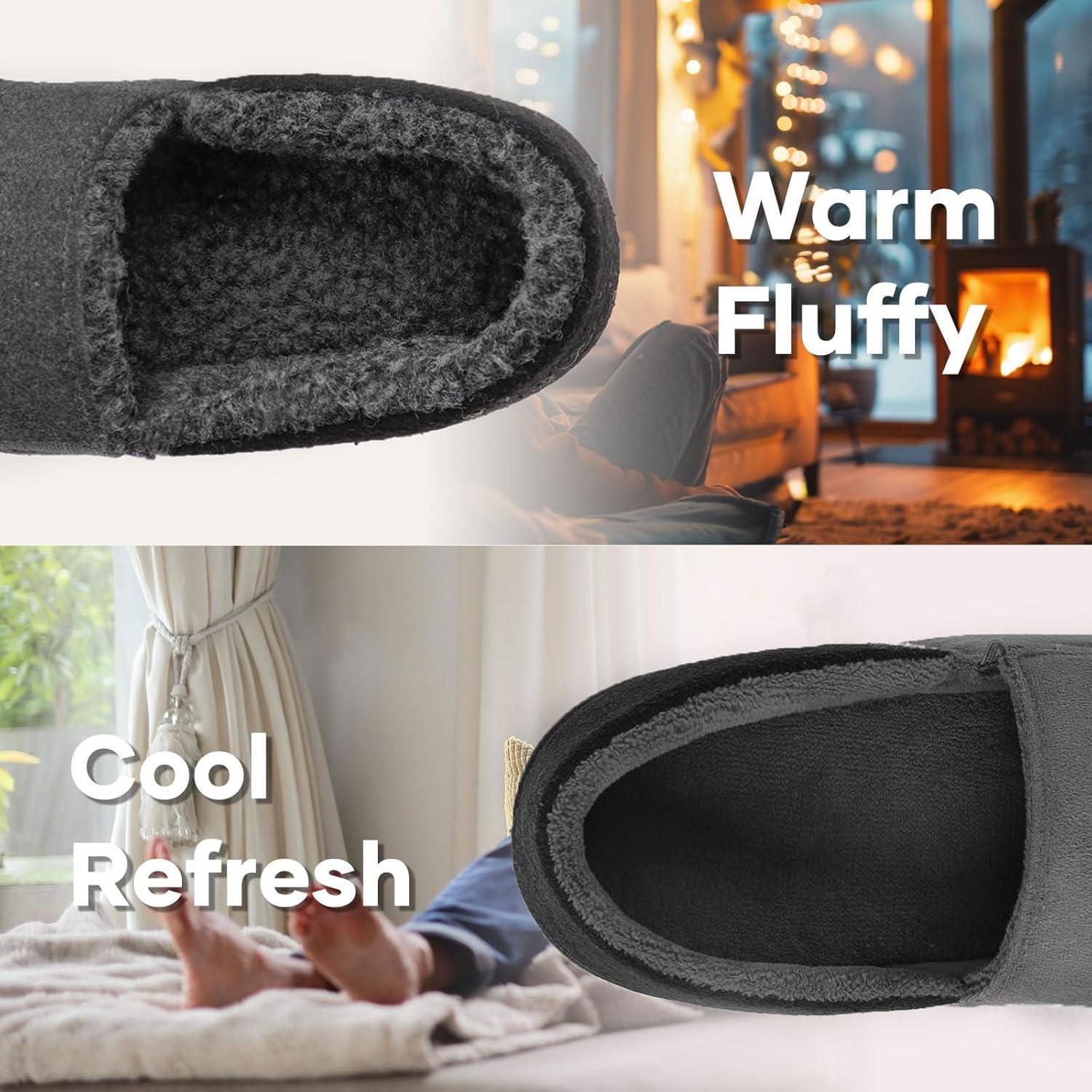 imageZigzagger Mens Comfy Wool Slippers Indoor Outdoor House Shoes Warm Soft Fur Fuzzy Fleece Lined Memory Foam Sole with Suede UpperSterling Grey