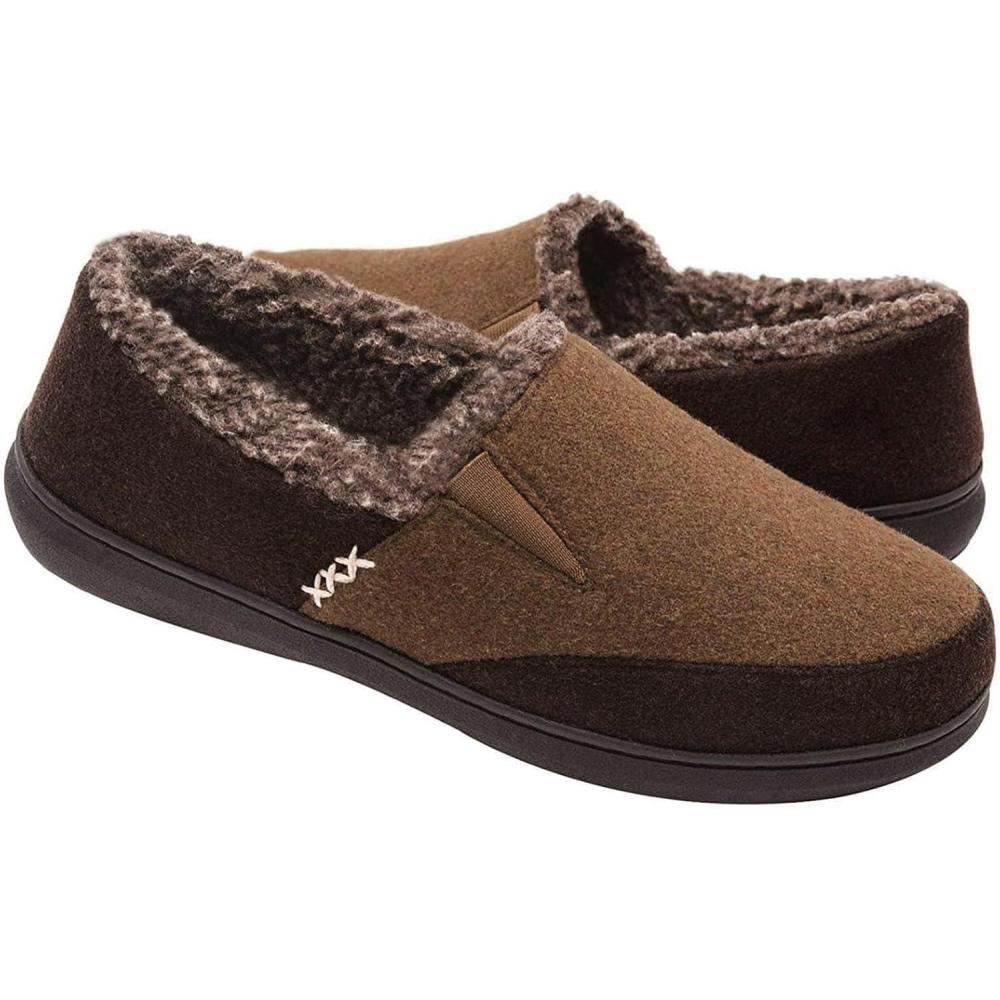 imageZigzagger Mens Comfy Wool Slippers Indoor Outdoor House Shoes Warm Soft Fur Fuzzy Fleece Lined Memory Foam Sole with Suede UpperCoffee