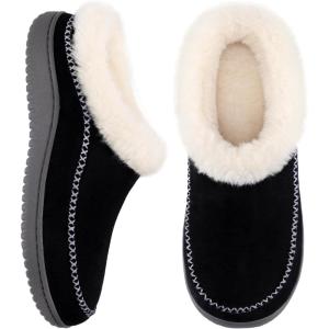 imageZigzagger Womens Moccasin SlipOn Fuzzy Slippers  House Shoes Indoor Outdoor with Suede ampamp Fluffy Fur Fleece Cozy Warm Comfy MemoryFoam LoaferBlack