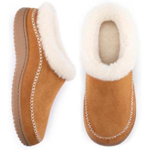 imageZigzagger Womens Moccasin SlipOn Fuzzy Slippers  House Shoes Indoor Outdoor with Suede ampamp Fluffy Fur Fleece Cozy Warm Comfy MemoryFoam LoaferTan