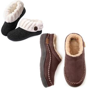 imageZigzagger His ampamp Hers Slippers Set of 2 pairs Size 1112ampamp10Mens Slip On Moccasin Slipper IndoorOutdoor Warm Fuzzy Comfy House Shoes Fluffy Wide Loafer SlippersCoffeeampampBlack