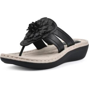imageCLIFFS BY WHITE MOUNTAIN Womens Cassia Mini Wedge Flower Flip Flop SandalBlackSmooth