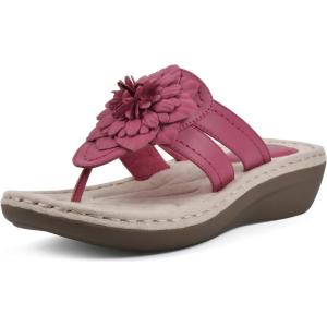 imageCLIFFS BY WHITE MOUNTAIN Womens Cassia Mini Wedge Flower Flip Flop SandalDark FuchsiaSmooth