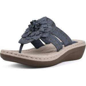 imageCLIFFS BY WHITE MOUNTAIN Womens Cassia Mini Wedge Flower Flip Flop SandalDenim BlueFabric