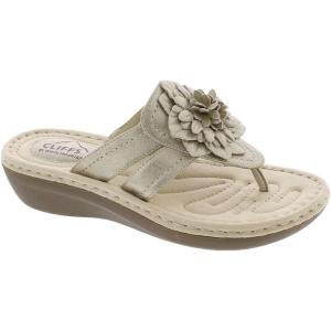 imageCLIFFS BY WHITE MOUNTAIN Womens Cassia Mini Wedge Flower Flip Flop SandalGoldmetallic