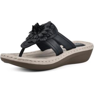 imageCLIFFS BY WHITE MOUNTAIN Womens Cassia Mini Wedge Flower Flip Flop SandalNavySmooth