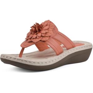 imageCLIFFS BY WHITE MOUNTAIN Womens Cassia Mini Wedge Flower Flip Flop SandalOrangeSmooth