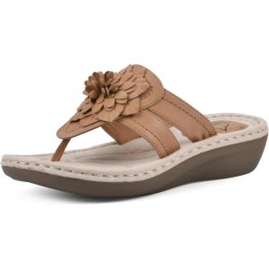 imageCLIFFS BY WHITE MOUNTAIN Womens Cassia Mini Wedge Flower Flip Flop SandalTanSmooth