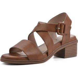 imageCLIFFS BY WHITE MOUNTAIN Womens Cordovan Strappy Low Block Heel SandalWhiskeyBurnishedSmooth