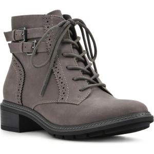 imageCLIFFS BY WHITE MOUNTAIN Womens Shoes Elibeth Stacked Heel LaceUp Ankle BootieCharcoalFabric