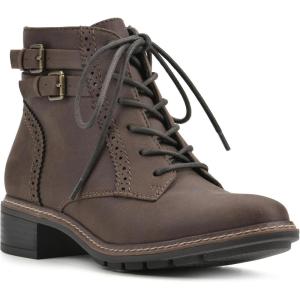 imageCLIFFS BY WHITE MOUNTAIN Womens Shoes Elibeth Stacked Heel LaceUp Ankle BootieDk BrownFabric