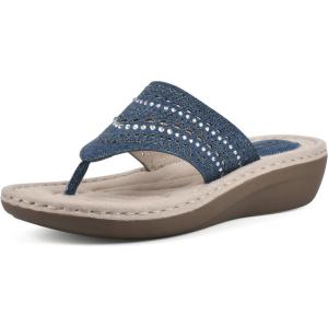 imageCLIFFS BY WHITE MOUNTAIN Womens Comate Rhinestoned Mini Wedge Flip Flop SandalMid BlueDenimFabric