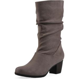imageCliffs by White Mountain Womens Angelie Cushioned Rouched Block Heel Mid Shaft BootStoneFabric