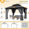 image12FT20FT Hardtop Aluminum Gazebo Outdoor Metal Frame Canopy with Mosquito Net and Privacy Sidewallsfor Patio Backyard Large SizeMetal