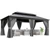 image12FT20FT Hardtop Aluminum Gazebo Outdoor Metal Frame Canopy with Mosquito Net and Privacy Sidewallsfor Patio Backyard Large SizeMetal Roof