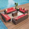 image7 Pieces Patio Furniture Set with 44Fire Pit Table Outdoor Wicker Rattan Conversation Set Include Sofa Cover Patio Sectional Sofa Set for Garden Backyard Deck RedRed