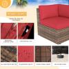 image7 Pieces Patio Furniture Set with 44Fire Pit Table Outdoor Wicker Rattan Conversation Set Include Sofa Cover Patio Sectional Sofa Set for Garden Backyard Deck RedRed