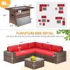 image7 Pieces Patio Furniture Set with 44Fire Pit Table Outdoor Wicker Rattan Conversation Set Include Sofa Cover Patio Sectional Sofa Set for Garden Backyard Deck RedRed