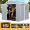 image8x6 Outdoor Storage Shed Resin Utility Tool Shed Storage House with Lockable Door for Backyard Patio Furniture Bikes and Pool Accessories Grey
