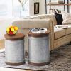 imageAccent Galvanized Rustic End Table Farmhouse Metal Storage Bins with Round Wood LidSet of 2Brown