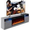 imageFireplace TV Stand with 36quot Electric Fireplace2 Tier TV Console Stand LED Light Entertainment Center for TVs Up to 80quot Fireplace for The Living Room TV StandBlackGray  Black