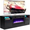 imageFireplace TV Stand with 36quot Electric Fireplace2 Tier TV Console Stand LED Light Entertainment Center for TVs Up to 80quot Fireplace for The Living Room TV StandBlackBlack  Black