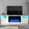 imageFireplace TV Stand with 36quot Electric Fireplace2 Tier TV Console Stand LED Light Entertainment Center for TVs Up to 80quot Fireplace for The Living Room TV StandBlackWhite  Black
