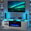 imageFireplace TV Stand with 36quot Electric Fireplace2 Tier TV Console Stand LED Light Entertainment Center for TVs Up to 80quot Fireplace for The Living Room TV StandBlackWhite