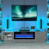 imageFireplace TV Stand with 36quot Electric Fireplace2 Tier TV Console Stand LED Light Entertainment Center for TVs Up to 80quot Fireplace for The Living Room TV StandBlackGray