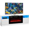 imageFireplace TV Stand with 36quot Electric Fireplace2 Tier TV Console Stand LED Light Entertainment Center for TVs Up to 80quot Fireplace for The Living Room TV StandBlackWhite  Black
