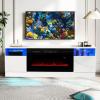 imageFireplace TV Stand with 36quot Electric Fireplace2 Tier TV Console Stand LED Light Entertainment Center for TVs Up to 80quot Fireplace for The Living Room TV StandBlackWhite  Black