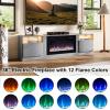 imageFireplace TV Stand with 36quot Electric Fireplace2 Tier TV Console Stand LED Light Entertainment Center for TVs Up to 80quot Fireplace for The Living Room TV StandBlackGray  Black